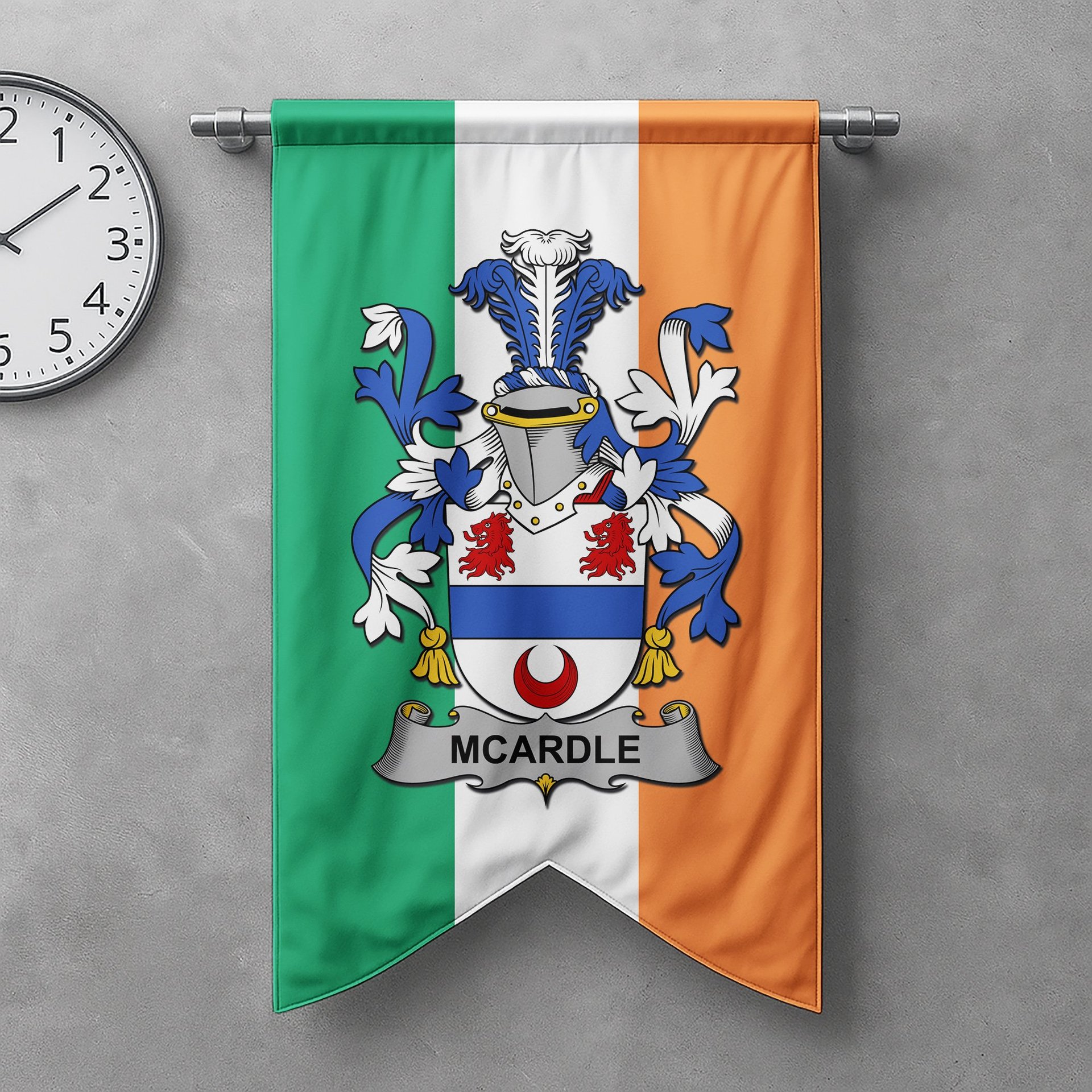 ScotsTee Shop Irish McArdle Clan Coat of Arms Irish Tartan Gonfalon Flag
