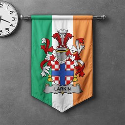 ScotsTee Shop Irish Larkin or O'Larkin Clan Coat of Arms Irish Tartan Gonfalon Flag