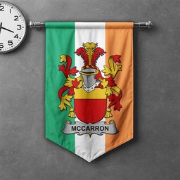 ScotsTee Shop Irish McCarron Clan Coat of Arms Irish Tartan Gonfalon Flag