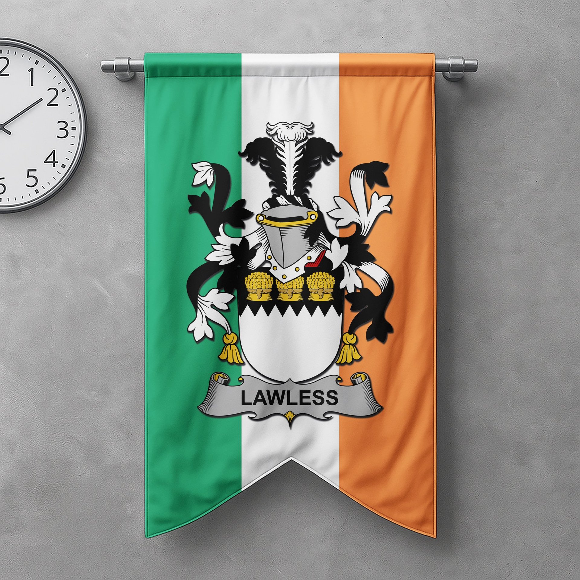 ScotsTee Shop Irish Lawless Clan Coat of Arms Irish Tartan Gonfalon Flag