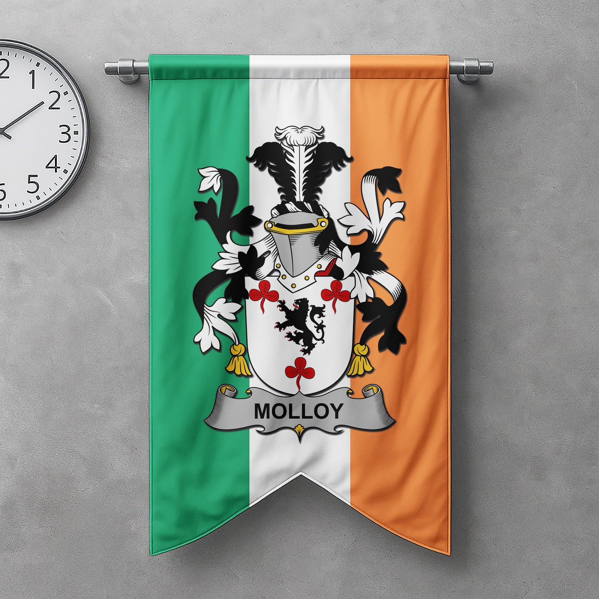 ScotsTee Shop Irish Molloy or O'Mulloy Clan Coat of Arms Irish Tartan Gonfalon Flag