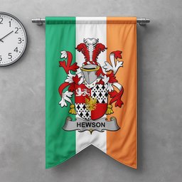 ScotsTee Shop Irish Hewson Clan Coat of Arms Irish Tartan Gonfalon Flag