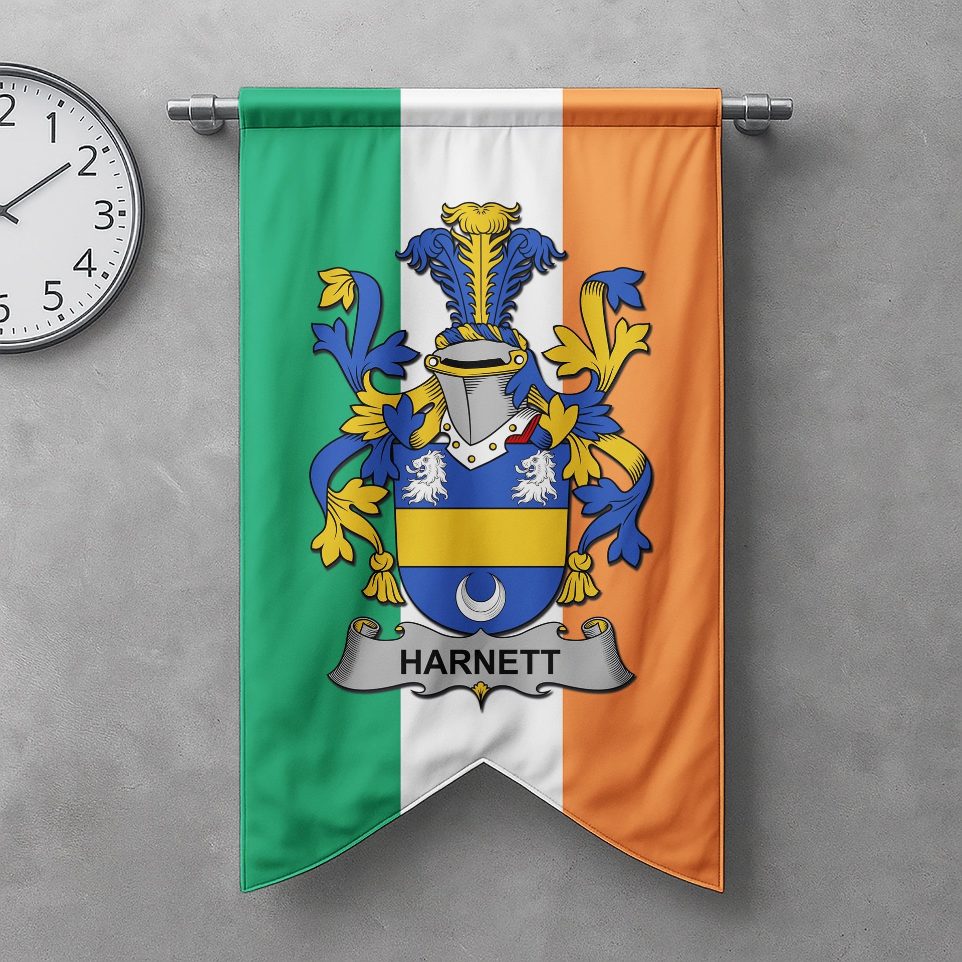 ScotsTee Shop Irish Harnett or Hartnet Clan Coat of Arms Irish Tartan Gonfalon Flag