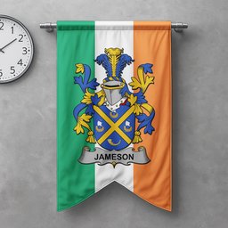 ScotsTee Shop Irish Jameson Clan Coat of Arms Irish Tartan Gonfalon Flag