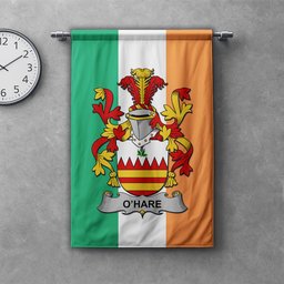 ScotsTee Shop Irish Hare or O'Hare Clan Coat of Arms Irish Tartan Gonfalon Flag