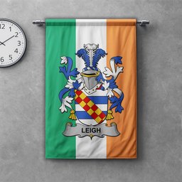 ScotsTee Shop Irish Leigh or McLaeghis Clan Coat of Arms Irish Tartan Gonfalon Flag