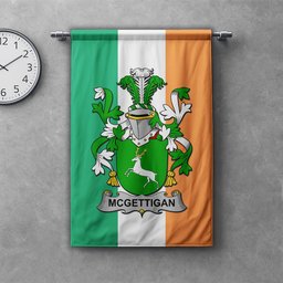 ScotsTee Shop Irish McGettigan or Gethin Clan Coat of Arms Irish Tartan Gonfalon Flag