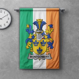 ScotsTee Shop Irish Montgomery Clan Coat of Arms Irish Tartan Gonfalon Flag