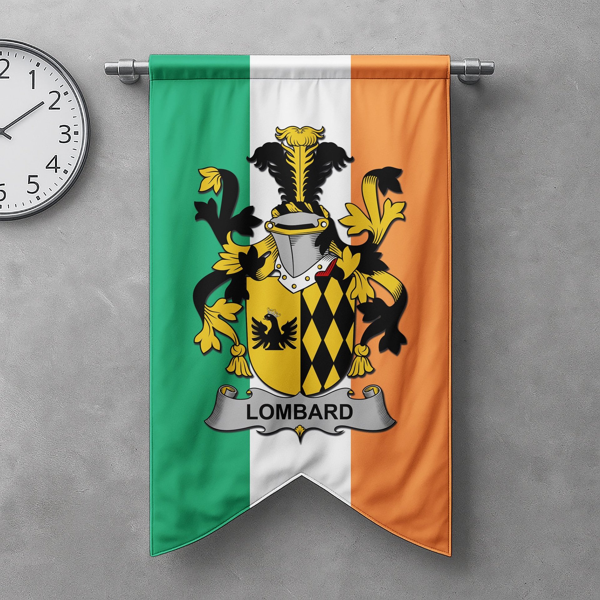 ScotsTee Shop Irish Lombard Clan Coat of Arms Irish Tartan Gonfalon Flag