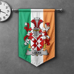 ScotsTee Shop Irish Locke Clan Coat of Arms Irish Tartan Gonfalon Flag