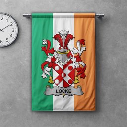 ScotsTee Shop Irish Locke Clan Coat of Arms Irish Tartan Gonfalon Flag