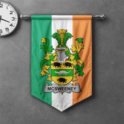 ScotsTee Shop Irish McSweeney Clan Coat of Arms Irish Tartan Gonfalon Flag