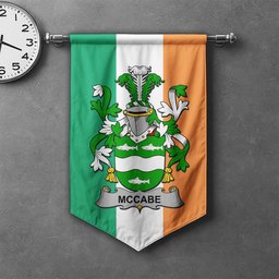 ScotsTee Shop Irish McCabe Clan Coat of Arms Irish Tartan Gonfalon Flag