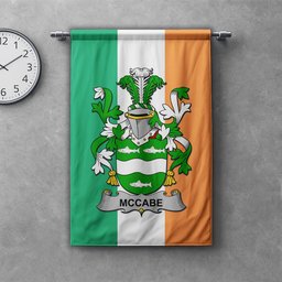 ScotsTee Shop Irish McCabe Clan Coat of Arms Irish Tartan Gonfalon Flag