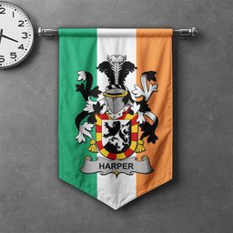 ScotsTee Shop Irish Harper Clan Coat of Arms Irish Tartan Gonfalon Flag
