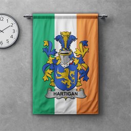 ScotsTee Shop Irish Hartigan or O'Hartagan Clan Coat of Arms Irish Tartan Gonfalon Flag