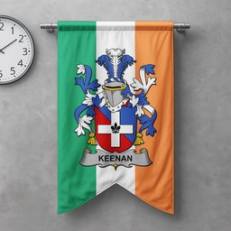 ScotsTee Shop Irish Keenan or O'Kinahan Clan Coat of Arms Irish Tartan Gonfalon Flag