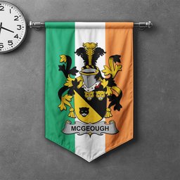 ScotsTee Shop Irish McGeough or McGough Clan Coat of Arms Irish Tartan Gonfalon Flag
