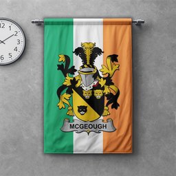 ScotsTee Shop Irish McGeough or McGough Clan Coat of Arms Irish Tartan Gonfalon Flag