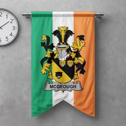 ScotsTee Shop Irish McGeough or McGough Clan Coat of Arms Irish Tartan Gonfalon Flag