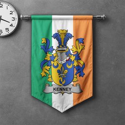 ScotsTee Shop Irish Kenney or O'Kenny Clan Coat of Arms Irish Tartan Gonfalon Flag