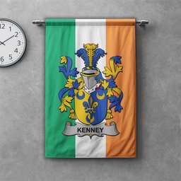 ScotsTee Shop Irish Kenney or O'Kenny Clan Coat of Arms Irish Tartan Gonfalon Flag