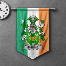 ScotsTee Shop Irish Kilkelly or Killikelly Clan Coat of Arms Irish Tartan Gonfalon Flag