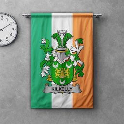 ScotsTee Shop Irish Kilkelly or Killikelly Clan Coat of Arms Irish Tartan Gonfalon Flag