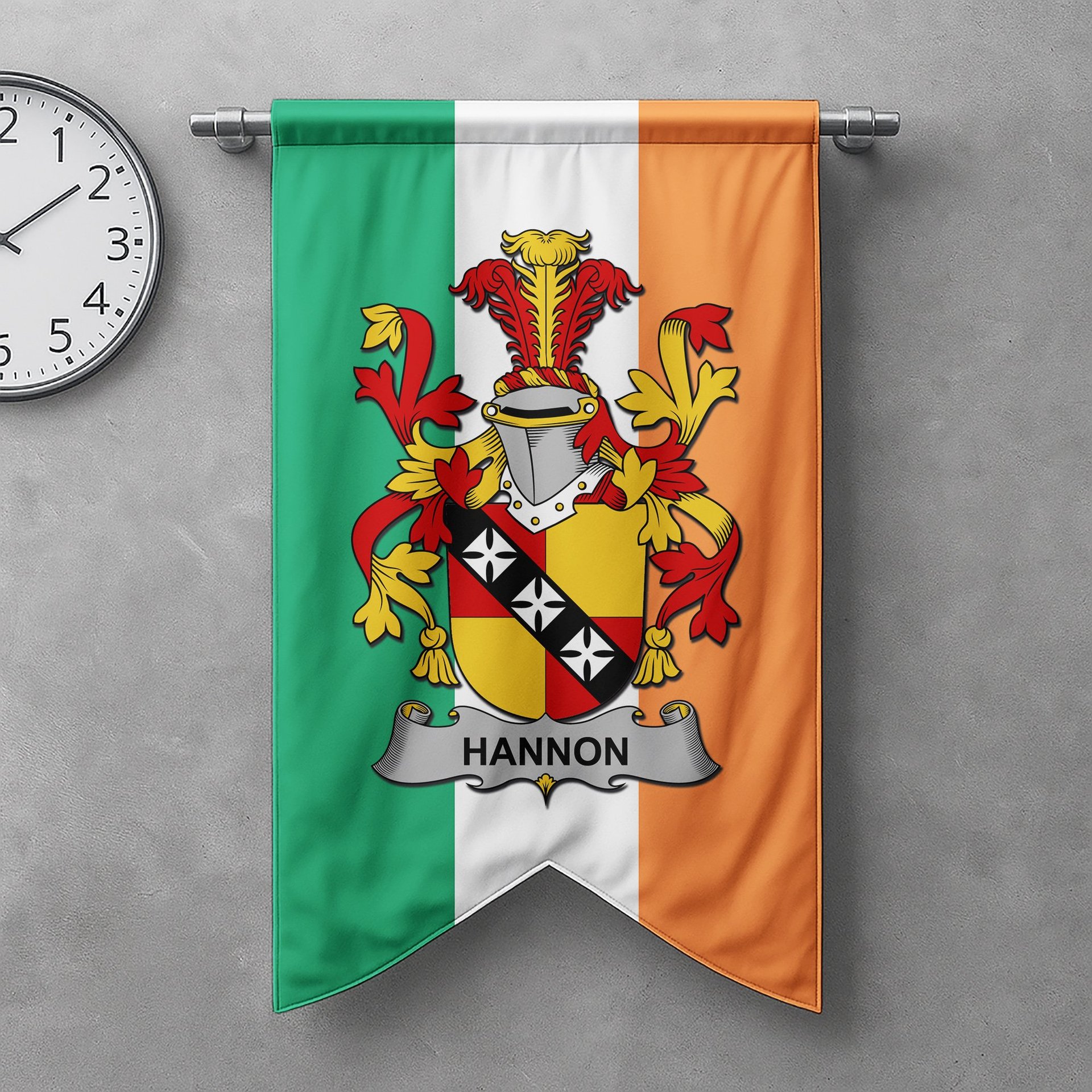ScotsTee Shop Irish Hannon or O'Hannon Clan Coat of Arms Irish Tartan Gonfalon Flag
