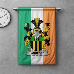 ScotsTee Shop Irish Langford Clan Coat of Arms Irish Tartan Gonfalon Flag