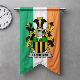 ScotsTee Shop Irish Langford Clan Coat of Arms Irish Tartan Gonfalon Flag
