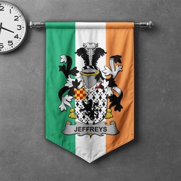 ScotsTee Shop Irish Jeffreys Clan Coat of Arms Irish Tartan Gonfalon Flag
