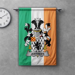 ScotsTee Shop Irish Jeffreys Clan Coat of Arms Irish Tartan Gonfalon Flag