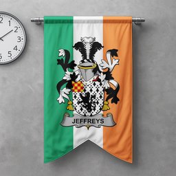 ScotsTee Shop Irish Jeffreys Clan Coat of Arms Irish Tartan Gonfalon Flag