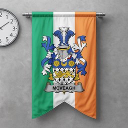 ScotsTee Shop Irish McVeagh or McFingah Clan Coat of Arms Irish Tartan Gonfalon Flag