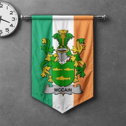 ScotsTee Shop Irish McCain or O'Kane Clan Coat of Arms Irish Tartan Gonfalon Flag
