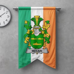 ScotsTee Shop Irish McCain or O'Kane Clan Coat of Arms Irish Tartan Gonfalon Flag