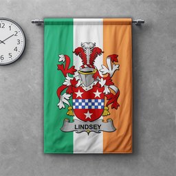 ScotsTee Shop Irish Lindsey Clan Coat of Arms Irish Tartan Gonfalon Flag