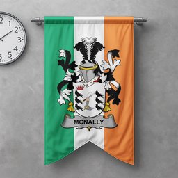 ScotsTee Shop Irish McNally Clan Coat of Arms Irish Tartan Gonfalon Flag