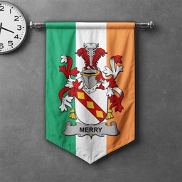 ScotsTee Shop Irish Merry or O'Merry Clan Coat of Arms Irish Tartan Gonfalon Flag