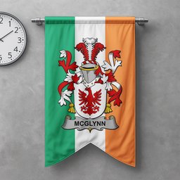 ScotsTee Shop Irish McGlynn or Glynn Clan Coat of Arms Irish Tartan Gonfalon Flag