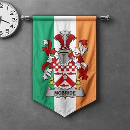 ScotsTee Shop Irish McBride or MacBride Clan Coat of Arms Irish Tartan Gonfalon Flag