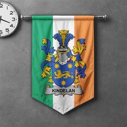 ScotsTee Shop Irish Kindelan or O'Kindelan Clan Coat of Arms Irish Tartan Gonfalon Flag