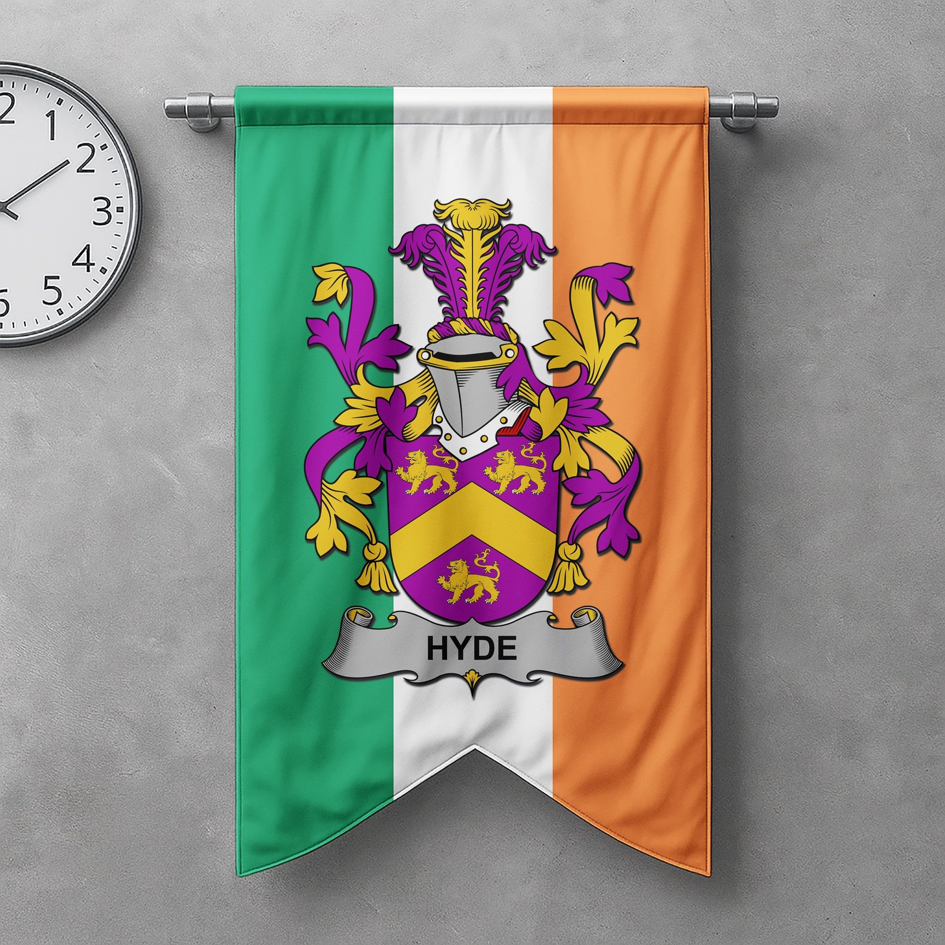 ScotsTee Shop Irish Hyde Clan Coat of Arms Irish Tartan Gonfalon Flag
