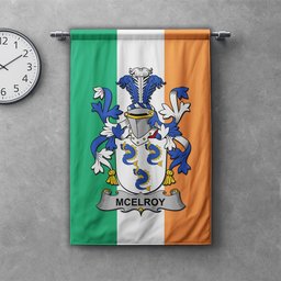 ScotsTee Shop Irish McElroy or Gilroy Clan Coat of Arms Irish Tartan Gonfalon Flag