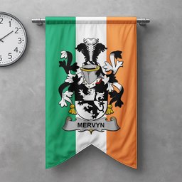 ScotsTee Shop Irish Mervyn Clan Coat of Arms Irish Tartan Gonfalon Flag