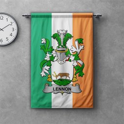 ScotsTee Shop Irish Lennon or O'Lennon Clan Coat of Arms Irish Tartan Gonfalon Flag