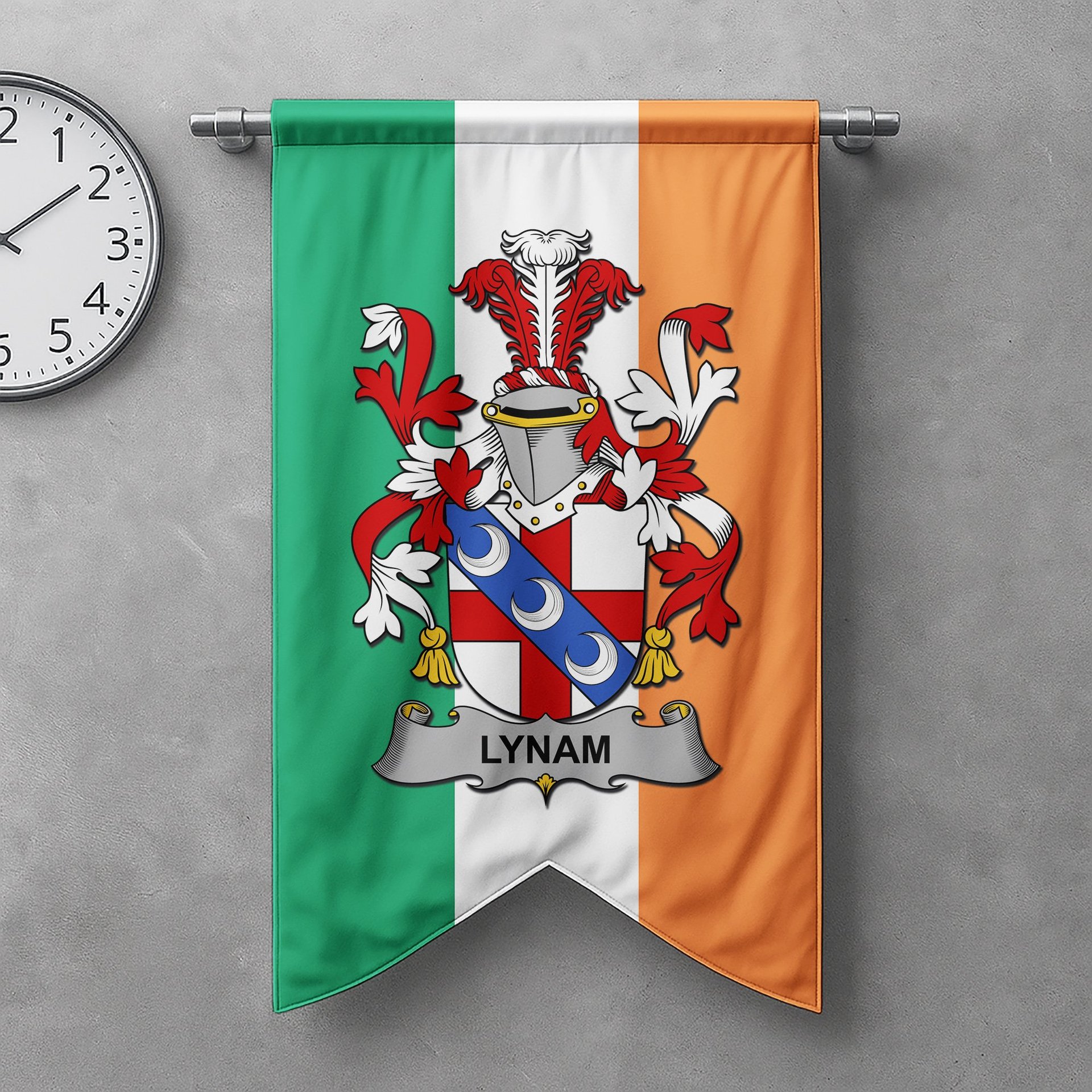 ScotsTee Shop Irish Lynam or O'Lynam Clan Coat of Arms Irish Tartan Gonfalon Flag