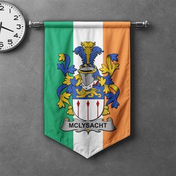 ScotsTee Shop Irish McLysacht or Lysacht Clan Coat of Arms Irish Tartan Gonfalon Flag