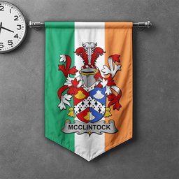 ScotsTee Shop Irish McClintock Clan Coat of Arms Irish Tartan Gonfalon Flag